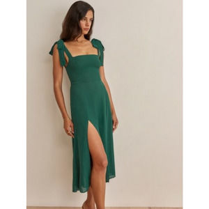 Reformation Twilight Dress in Emerald Green Tie Straps High Slit 4